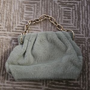 Elegant Green Faux Fur Women Bag with Gold Chain
